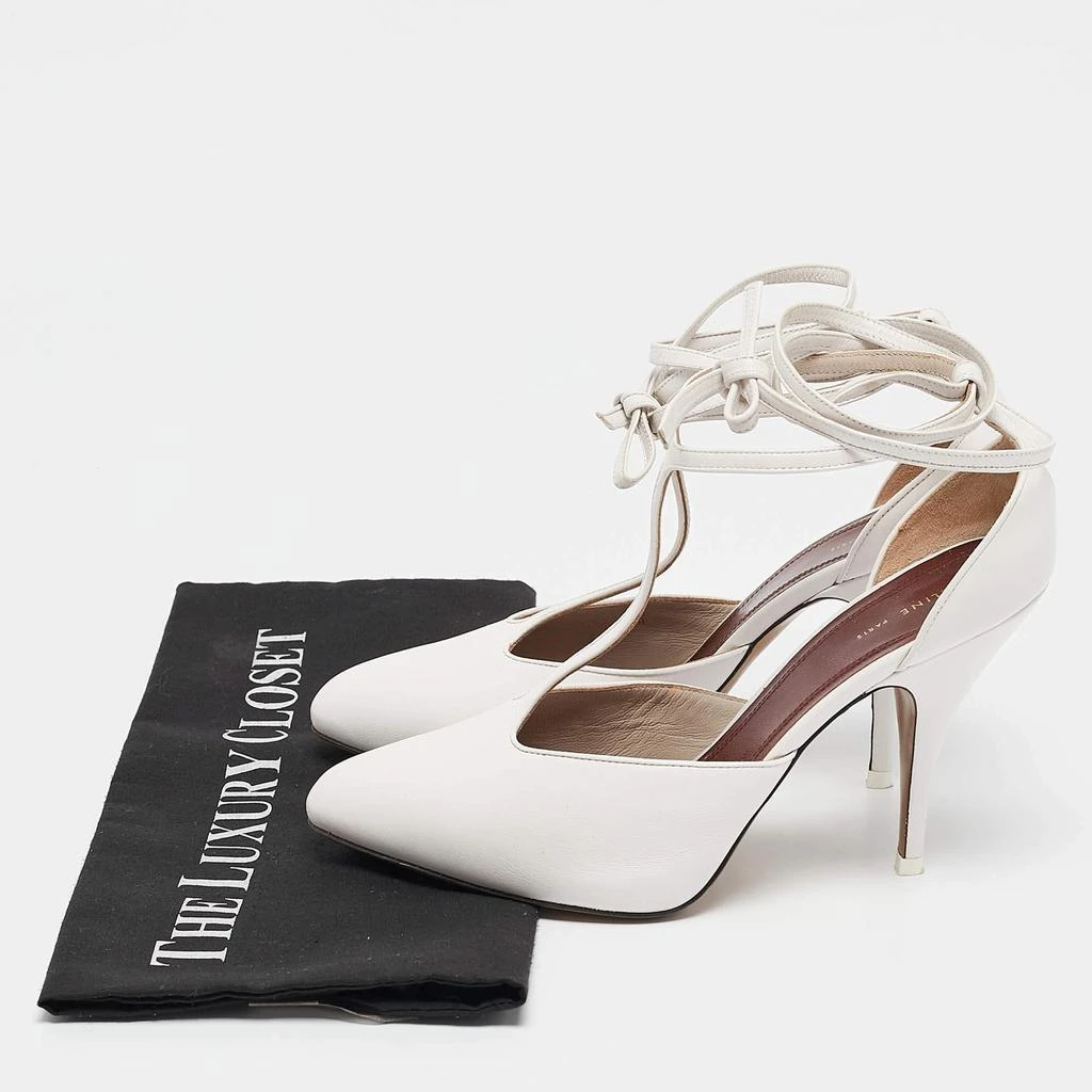 Celine Celine White Leather Night Out T-Strap Ankle Wrap Sandals Size 37.5 9