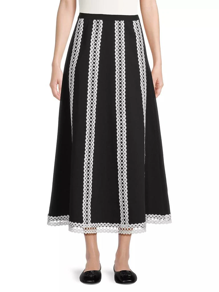 Misook Contrast Lace & Twill Midi Skirt 3