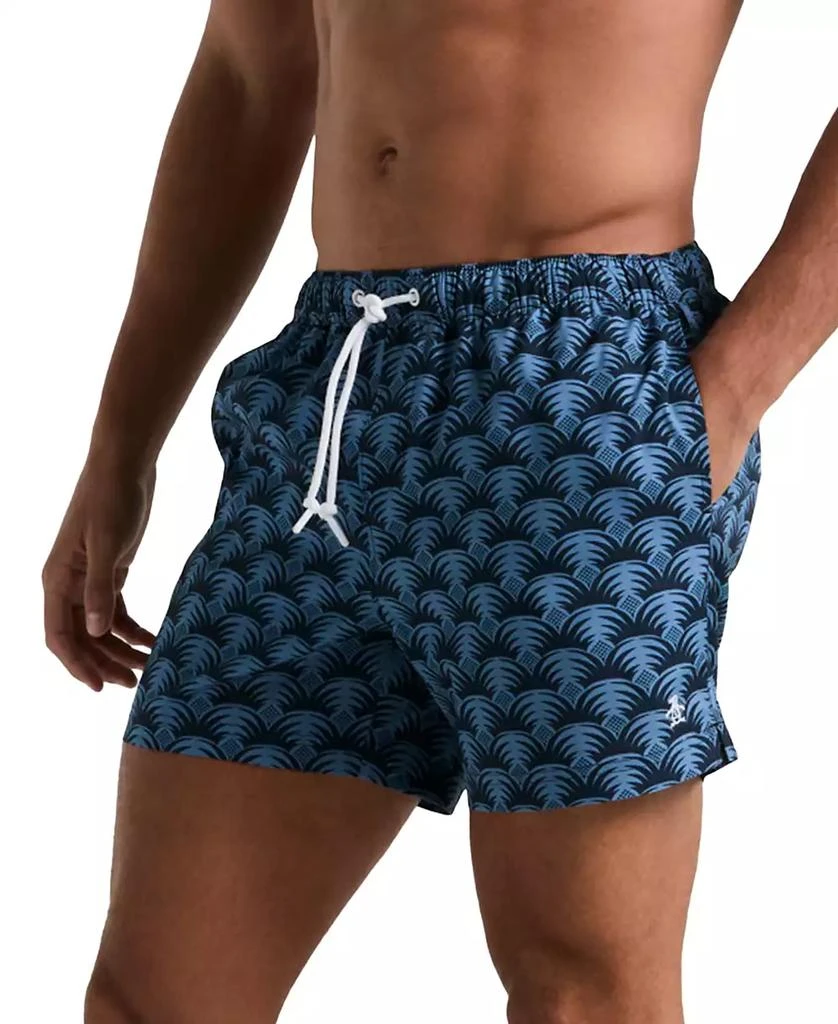 Original Penguin Men's Slim Fit Geo Palm Print Drawstring 5" Swim Trunks 4