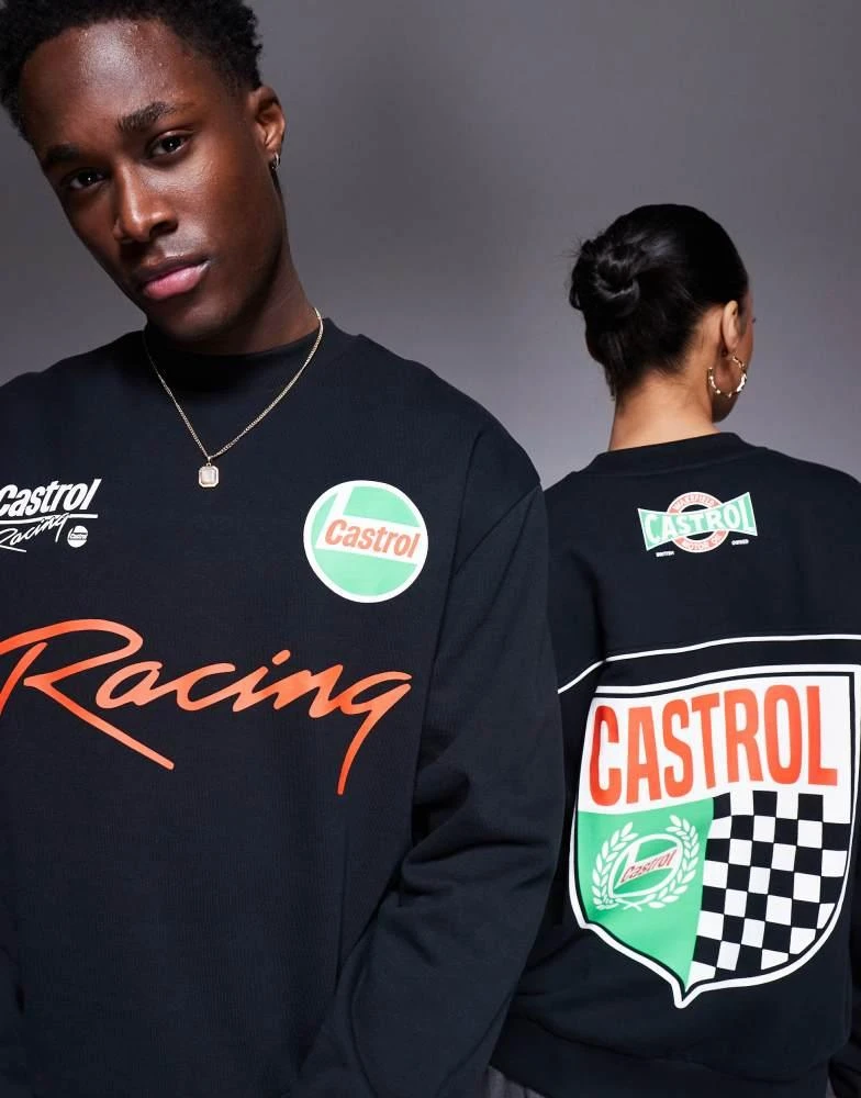 ASOS ASOS DESIGN unisex boxy oversized sweatshirt with piping detail and Castrol Racing prints in black 4