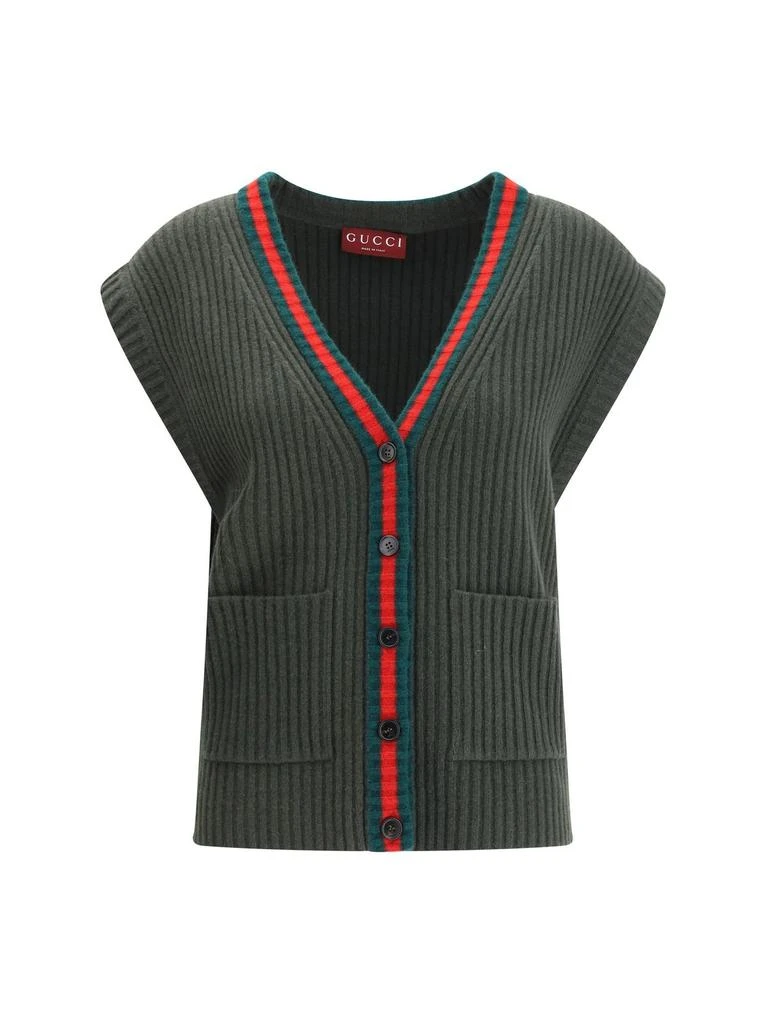 Gucci Gucci Web Detailed Rib Felted Cardigan Vest from Cettire