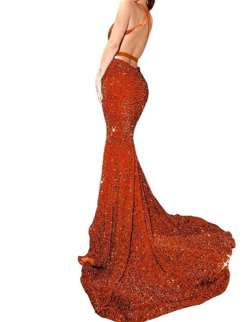 PORTIA&SCARLETT Sequin Mermaid Evening Gown In Burnt Orange 2