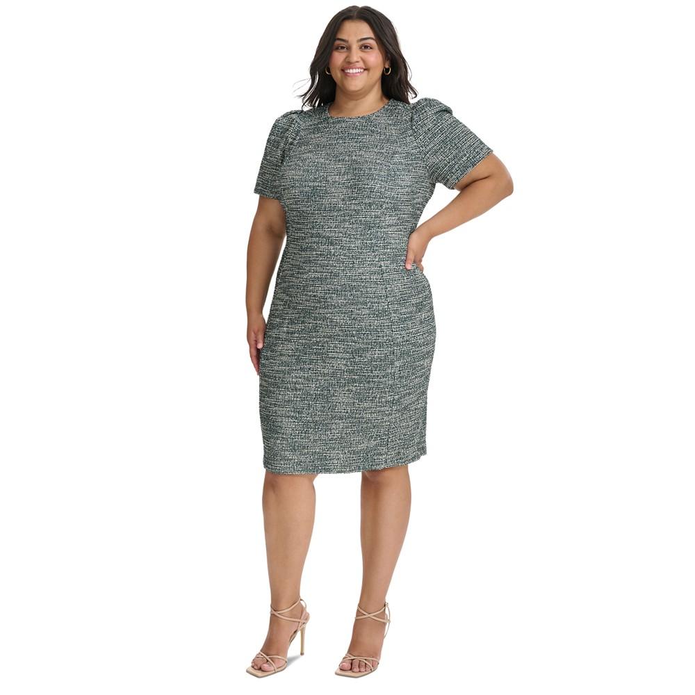 Calvin Klein Plus Size Jewel-Neck Tweed Sheath Dress