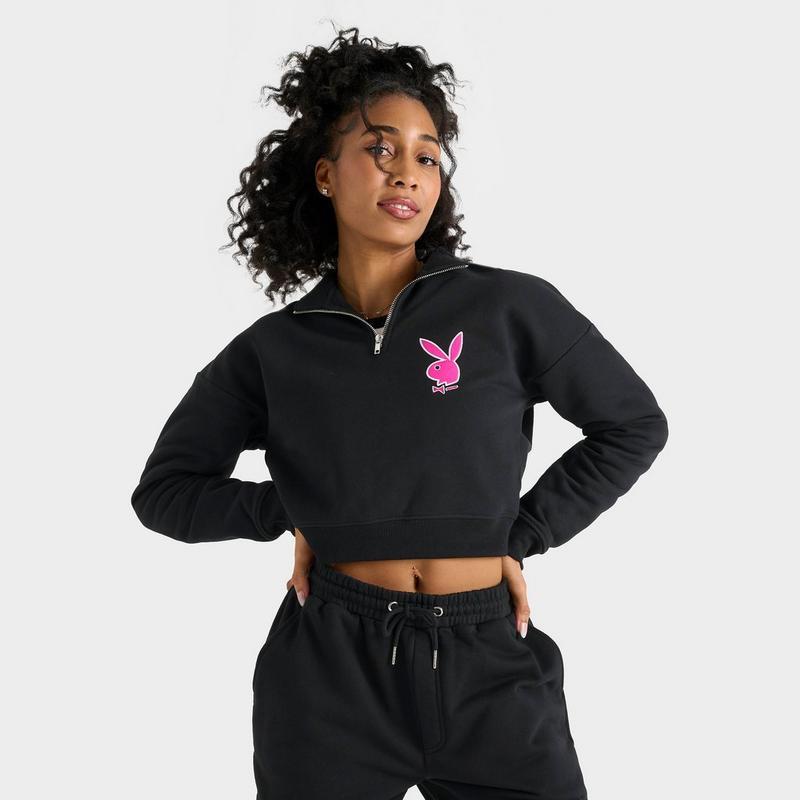 Playboy Women's Playboy Script Crop Quarter-Zip Sweatshirt