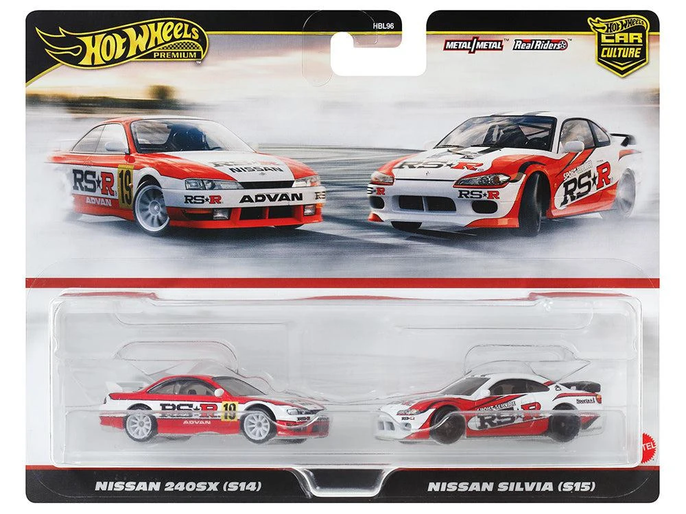 Hotwheels Nissan 240SX (S14) RHD (Right Hand Drive) #19 Red and White and Nissan Silvia (S15) RHD (Right Hand Drive) Red and White "Car Culture" Set of 2 Cars Diecast Model Cars by Hot Wheels 1