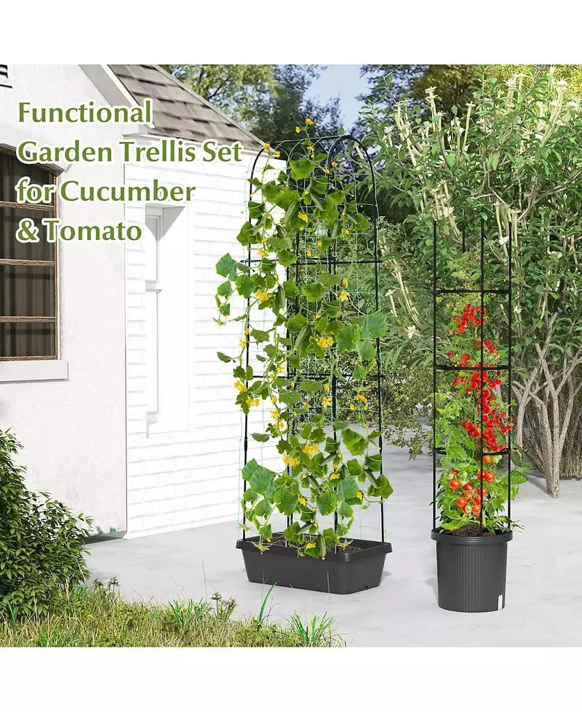 SUGIFT 2 Pack Garden Planters with Trellis Cucumber Trellis Tomato Cage 8