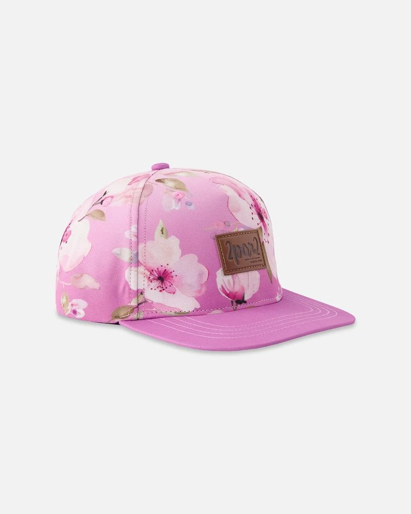 Deux par Deux Flat Brim Cap Purple Flower Print