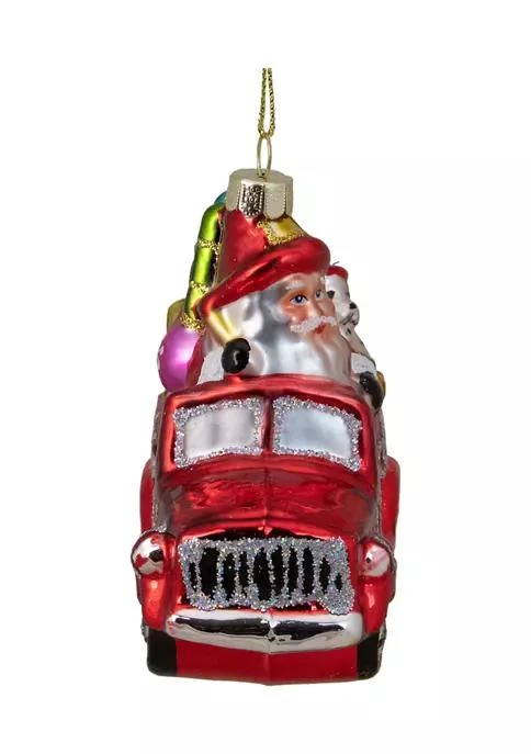 Northlight 4Inch Red Fire Truck with Santa and Presents Glass Christmas Ornament 3