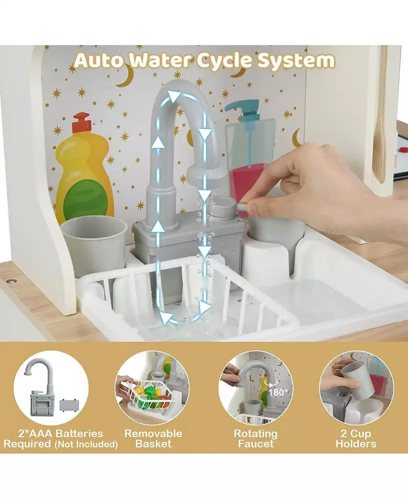 Mecale Kids Play Kitchen, Wooden Corner Kitchen Playset with Working Faucet 
Sink 4