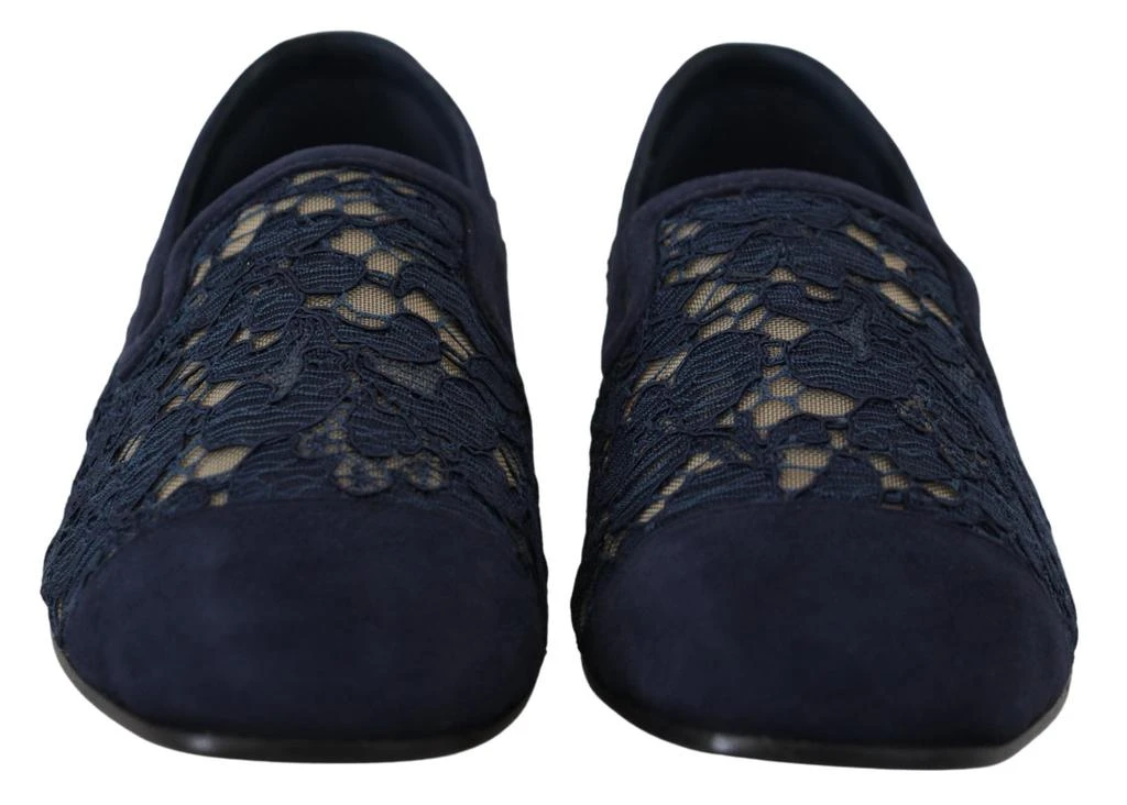 Dolce & Gabbana Dolce & Gabbana Blue Floral Lace Slip Ons Loafers Flats Shoes 7
