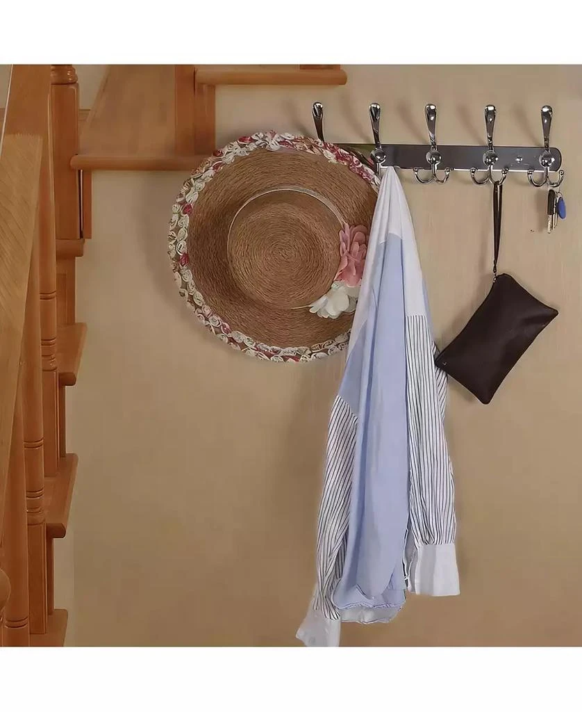 YIGII Heavy Duty 5-Tri Hook Wall Rack for Coats, Hats, Towels, Purse, Scarfs, Robes 5