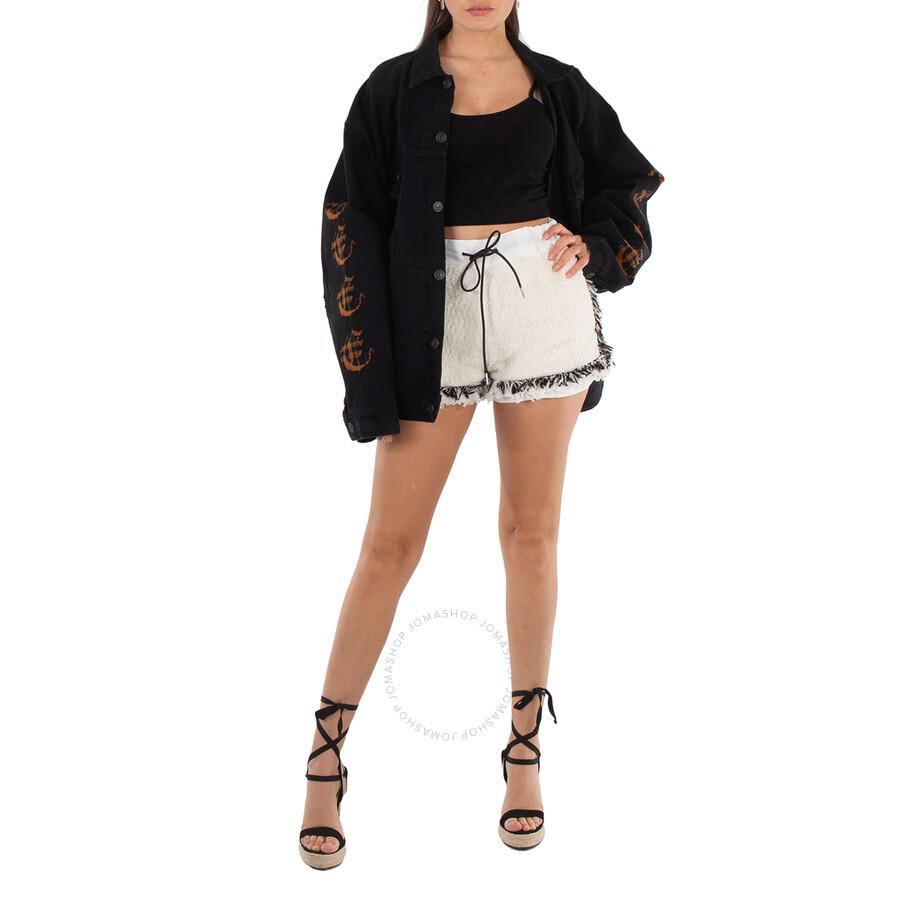 Sacai Ladies Off White High-Waisted Tweed Shorts