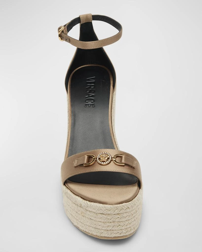 Versace Medusa Silk Ankle-Strap Wedge Espadrilles 6