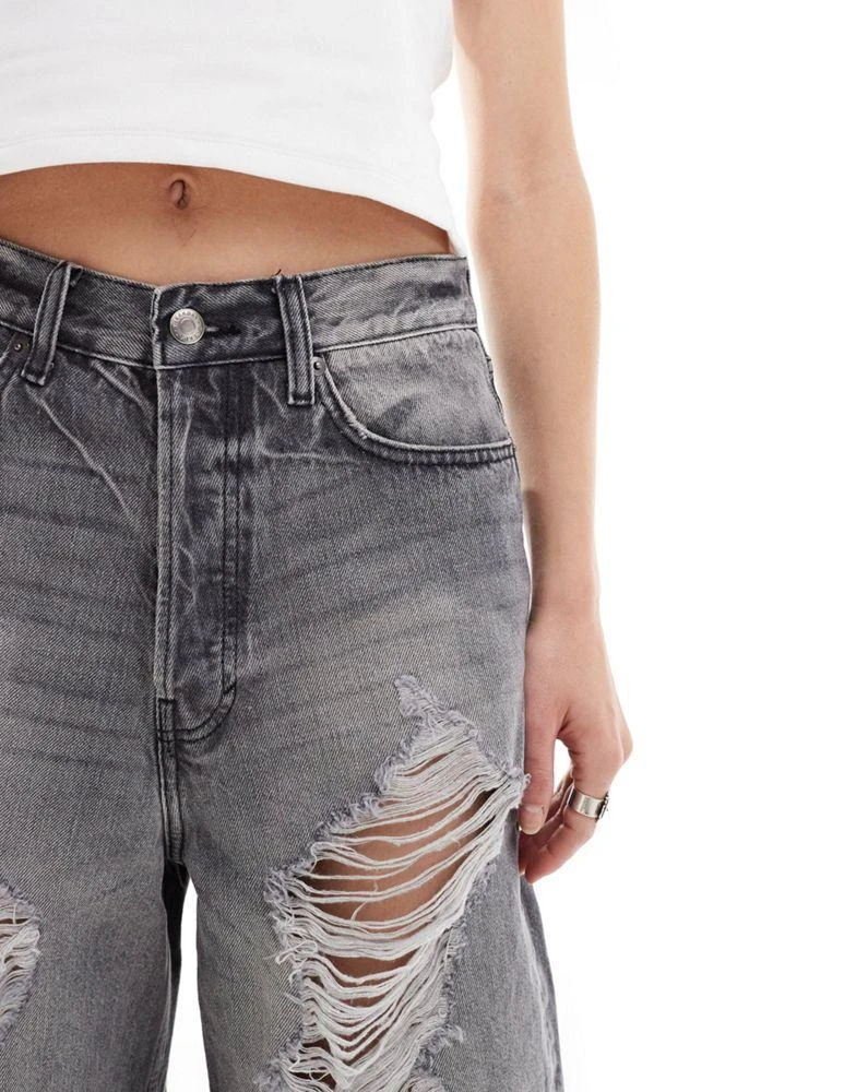 Weekday Weekday Astro Unisex baggy denim jorts in Black grumble 3