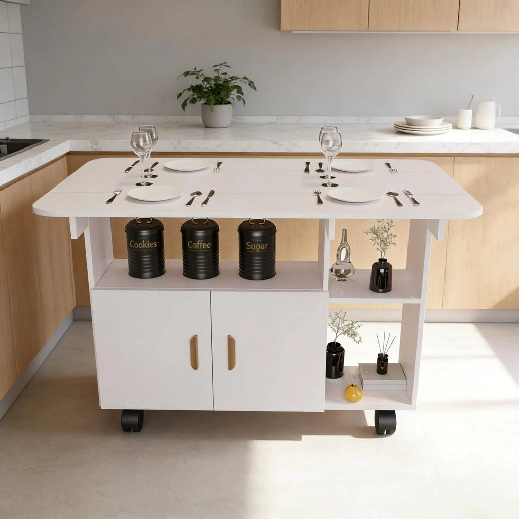 Streamdale Furniture Streamdale Modern Movable Folding Dining Table for Small Spaces, White