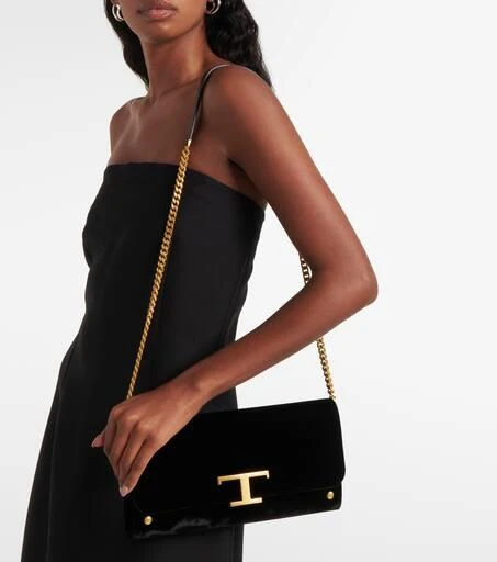 Tod's T Timeless Small velvet wallet on chain 6