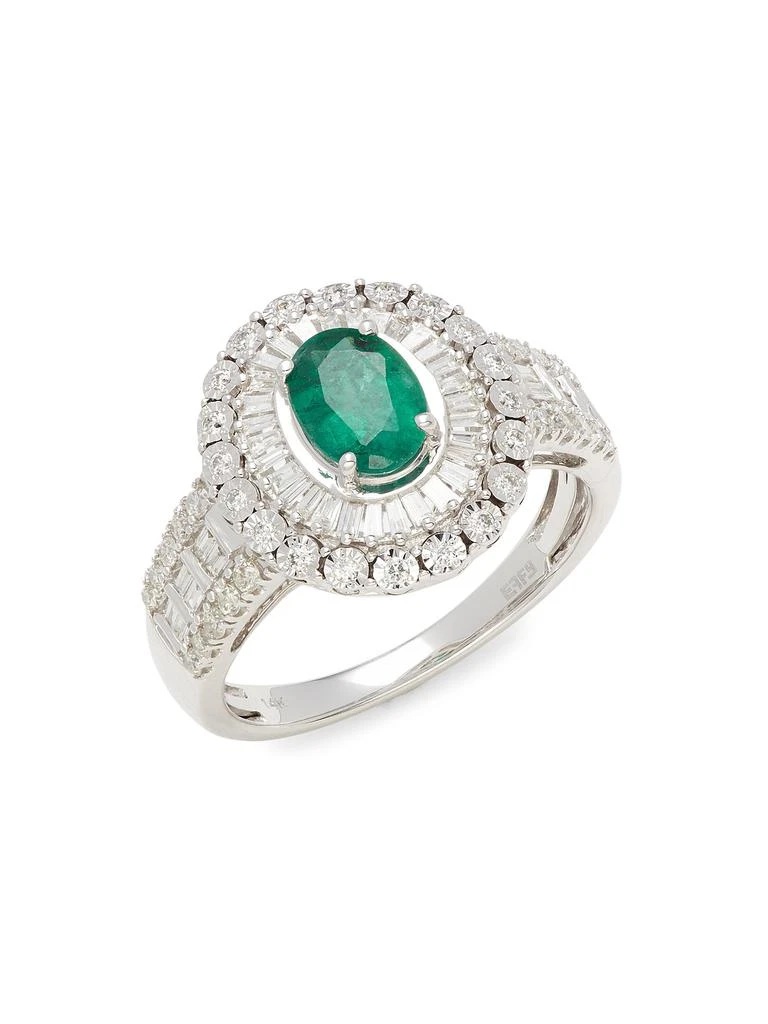Effy 14K White Gold, 0.76 TCW Emerald 
0.46 TCW Diamond Ring