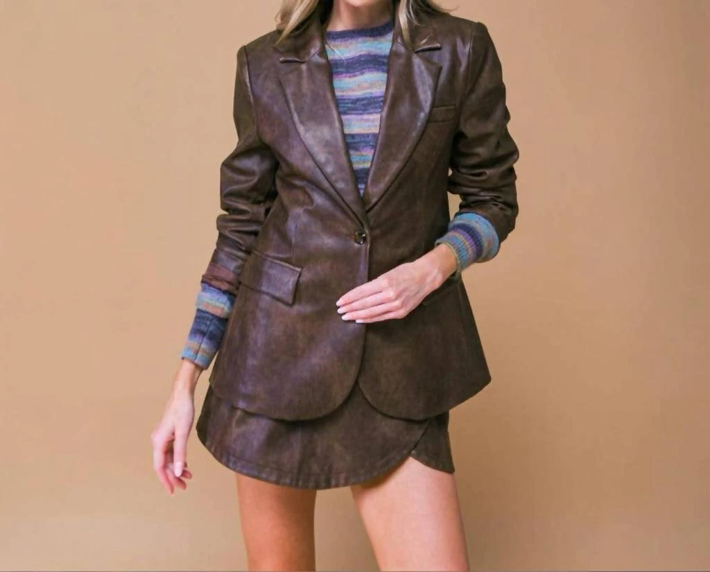 FLYING TOMATO Flying Tomato - Washed Faux Leather Blazer