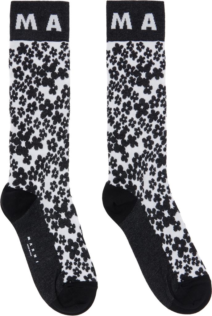 Marni Black & White Flower Intarsia Socks