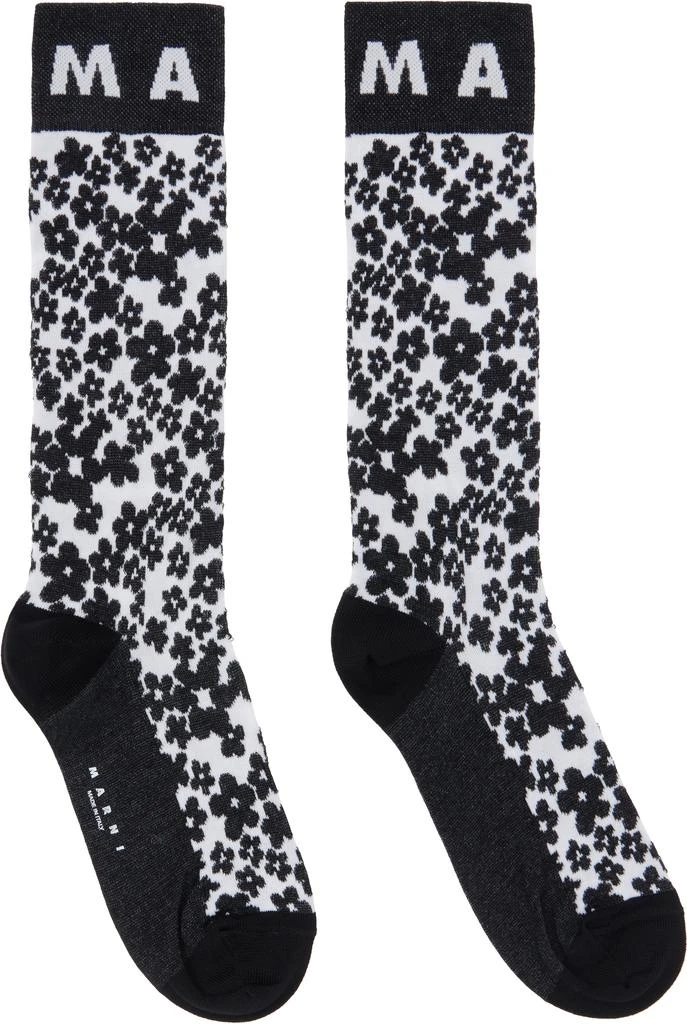 Marni Black & White Flower Intarsia Socks 1