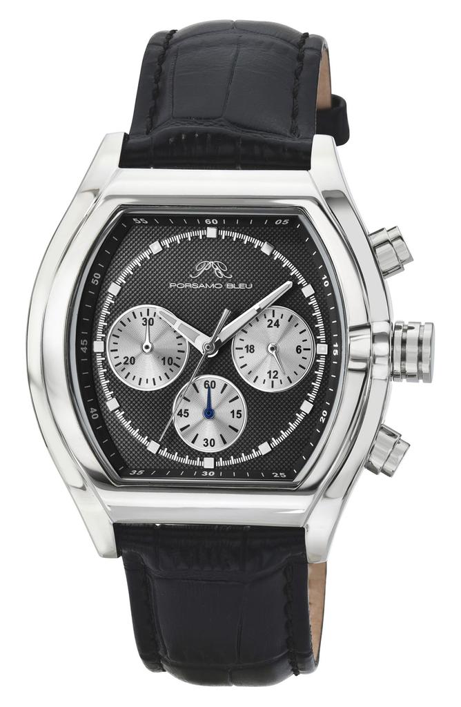 Porsamo Bleu Roman Chronograph Croc Embossed Leather Strap Watch, 42mm