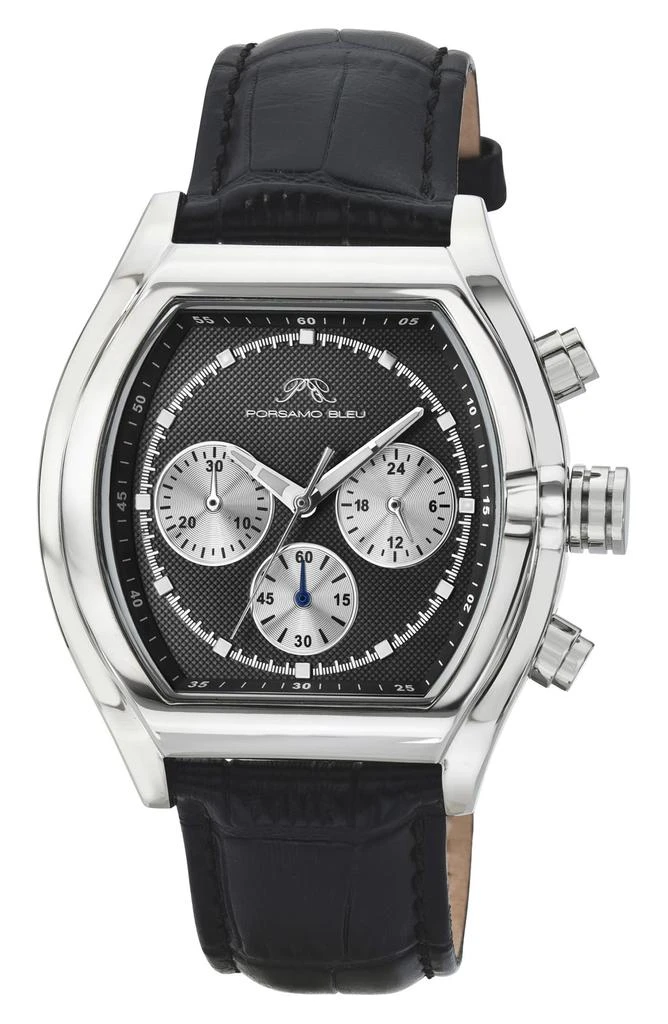 Porsamo Bleu Roman Chronograph Croc Embossed Leather Strap Watch, 42mm 1