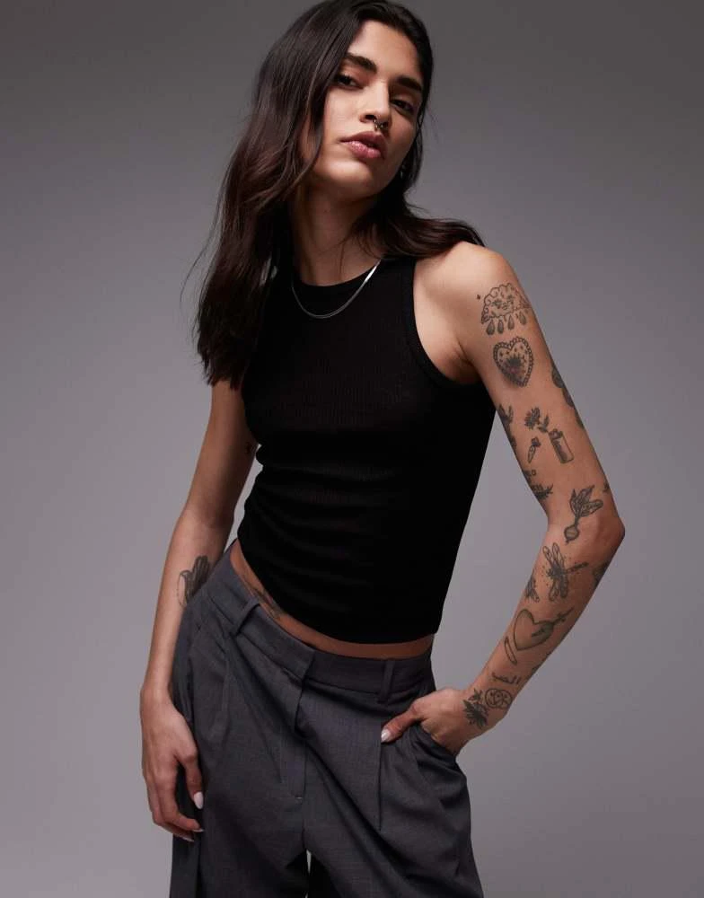 Mango Mango ribbed racer neck vest in black 1