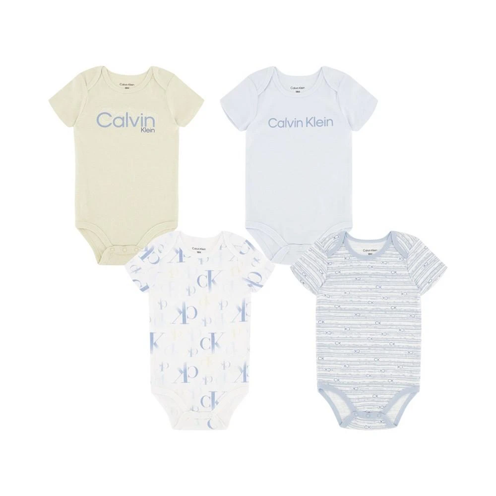 Calvin Klein Baby Boys Short Sleeve Logo Bodysuits, Pack of 4 1