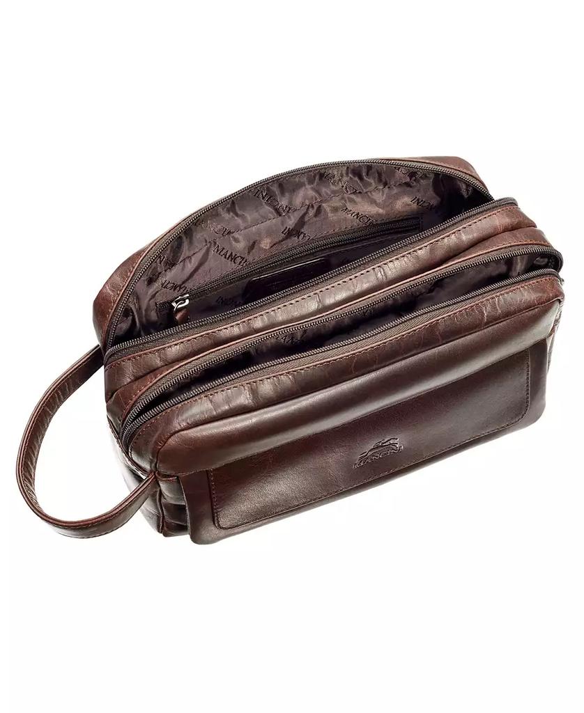 Mancini Leather Goods Men's Double Compartment Top Zipper Toiletry Kit