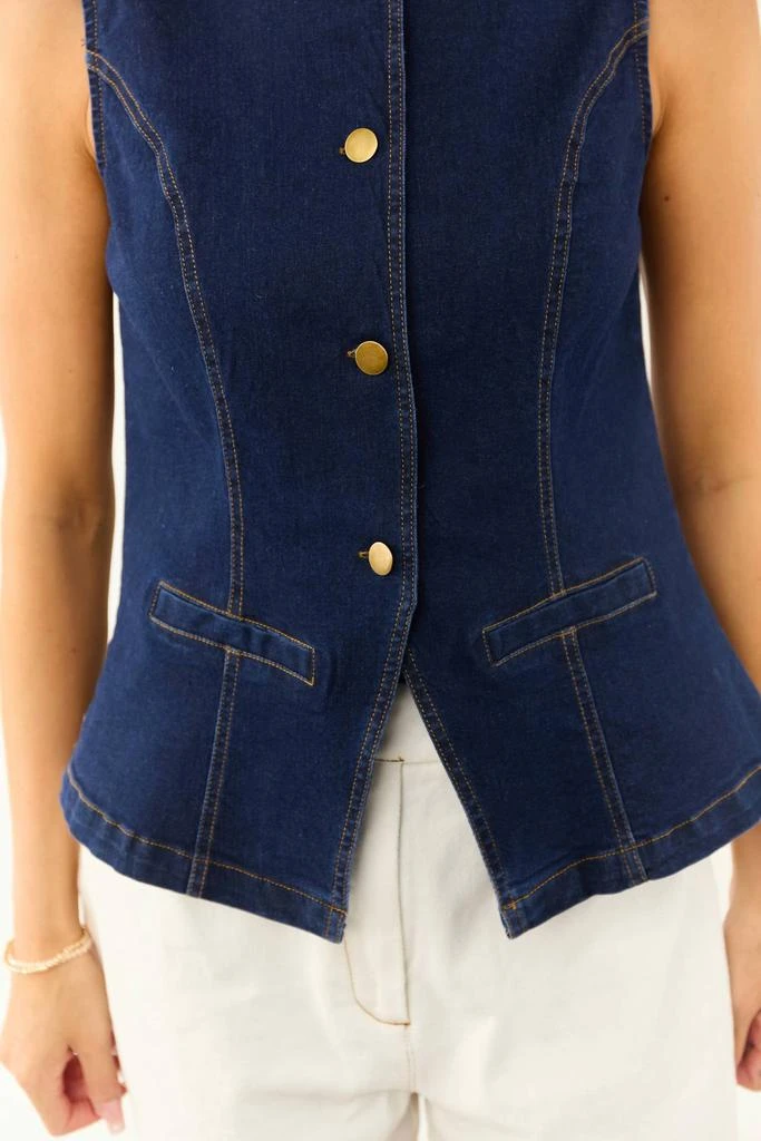 SHE + SKY She + Sky - Stretched Denim Button Down Blazer Vest 3