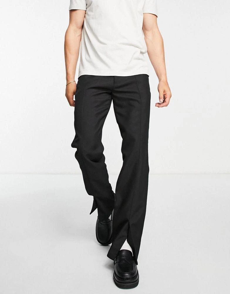 Topman Topman straight stacker trousers in black 4