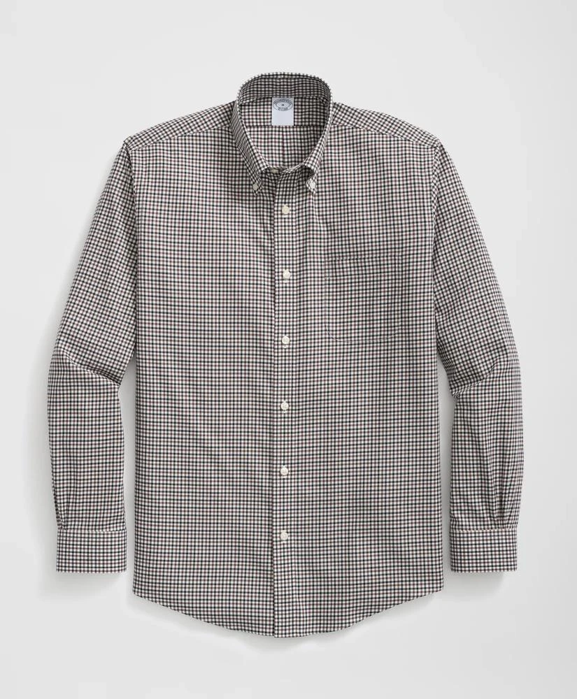 Brooks Brothers Stretch Supima® Cotton Non-Iron Twill Polo Button Down Collar Checked Shirt 1