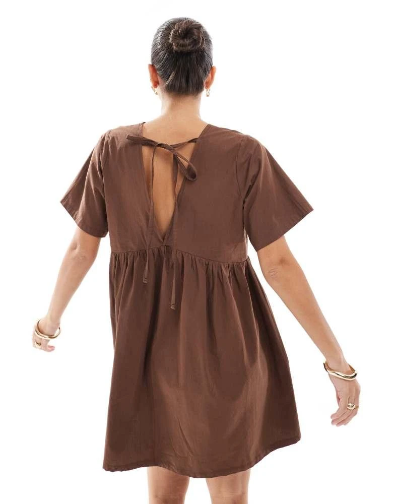 ASOS ASOS DESIGN poplin v waist smock dress in chocolate 4