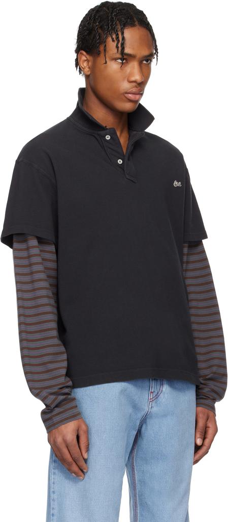 25ss ERL DOUBLE SLEEVE POLO T-SHIRT Sサイズ ERL Black Double Sleeve Polo - Polo Shirts - BeyondStyle