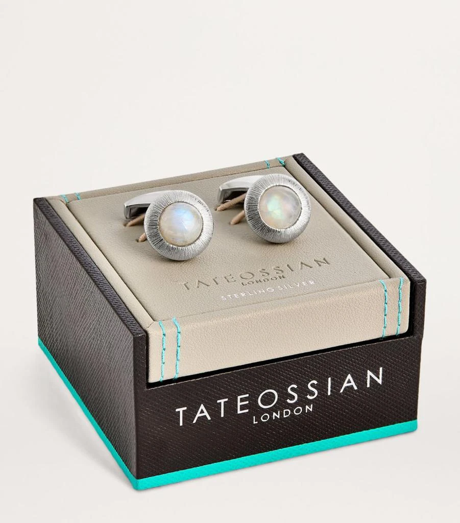 Tateossian Rhodium-Plated Silver and Moonstone Graffiato Cufflink 3