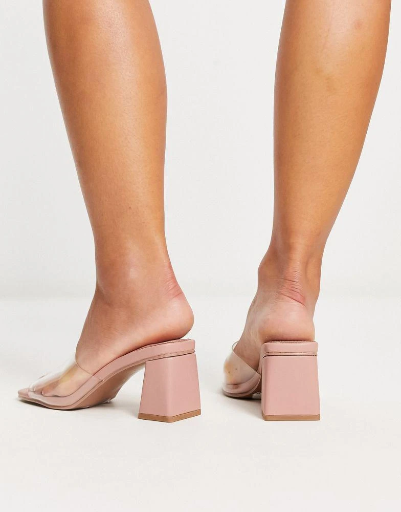 ASOS ASOS DESIGN Wide Fit Hero block heeled mules in clear 2