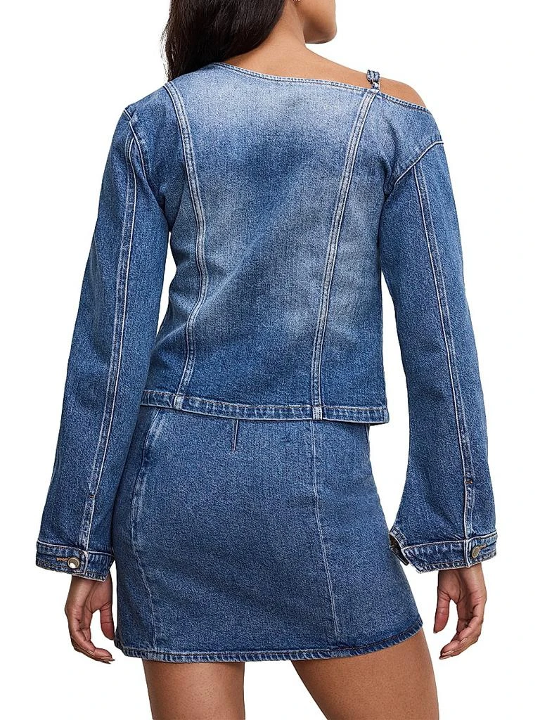 Good American Asymmetric Denim Flare Sleeve Split-Hem Shirt 5