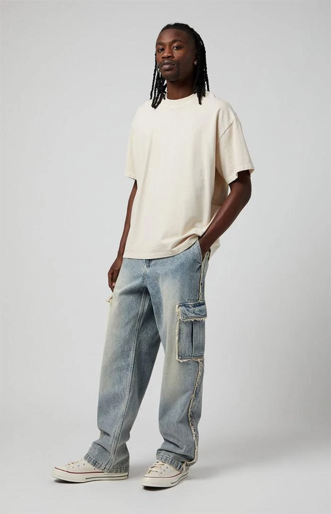 PacSun Dylan Frayed Cargo Baggy Jeans Light Indigo 2