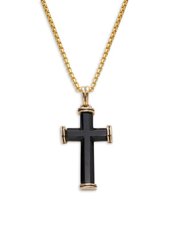 Effy 14K Yellow Gold & Black Onyx Cross-Shaped Pendant Necklace