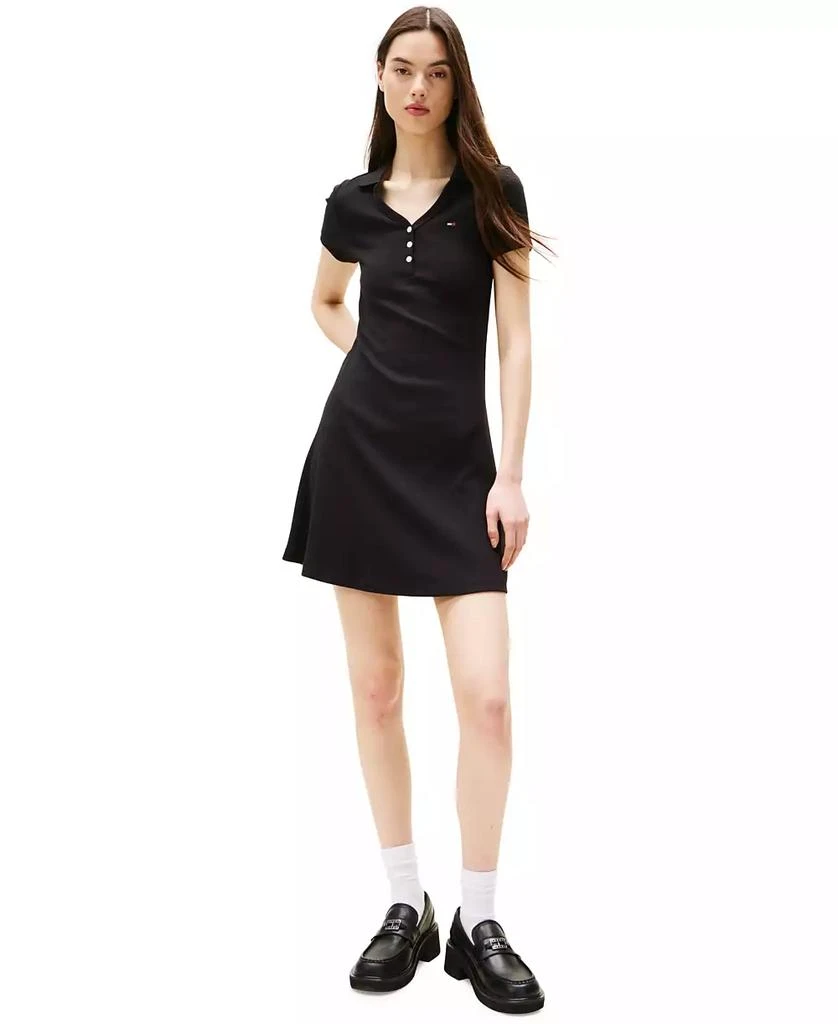 Tommy Jeans Women
s Fit 
Flare Ribbed Polo Dress 1