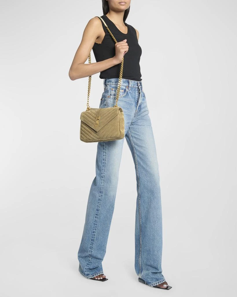 Yves Saint Laurent College Medium Flap YSL Shoulder Bag in Quilted Suede 3