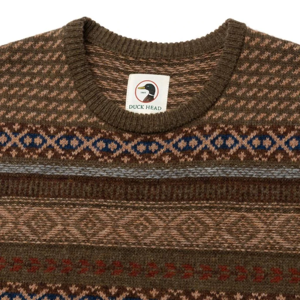 DUCK HEAD Birch Fair Isle Crewneck Sweater In Olive Pine Heather 3