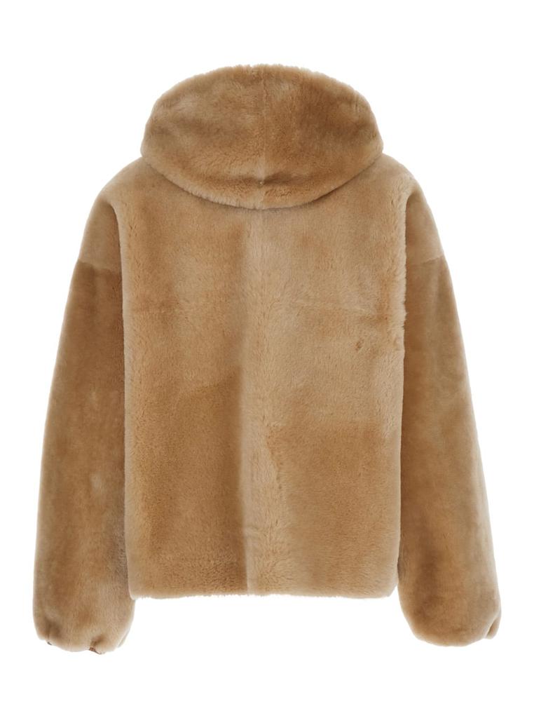 Blancha Beige Reversible Jacket With Hood And Zip In Shearling Woman