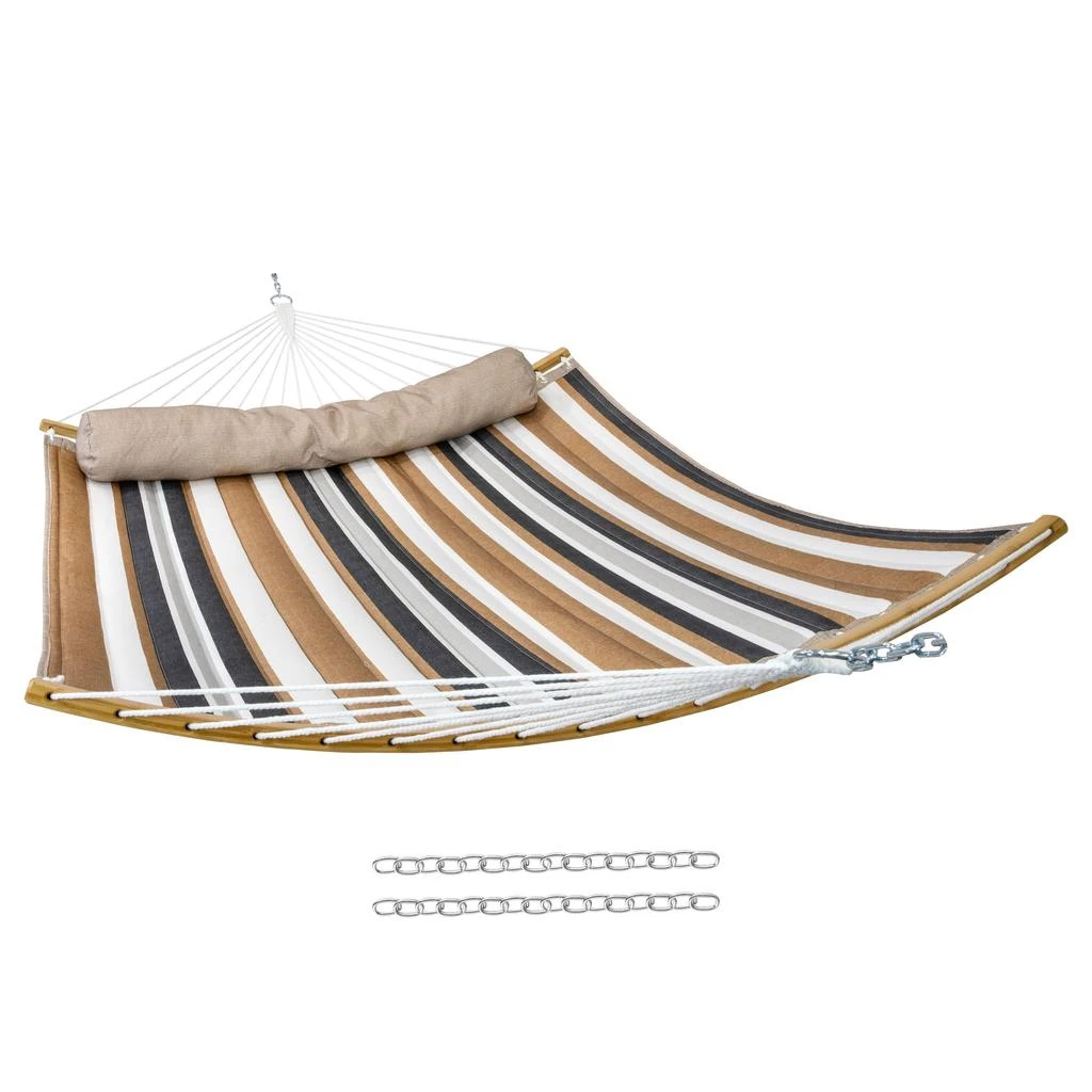 Sunnydaze Heavy-Duty Quilted 2-Person Hammock with Curved Bamboo Spreader Bars - 450 lb Weight Capacity 14