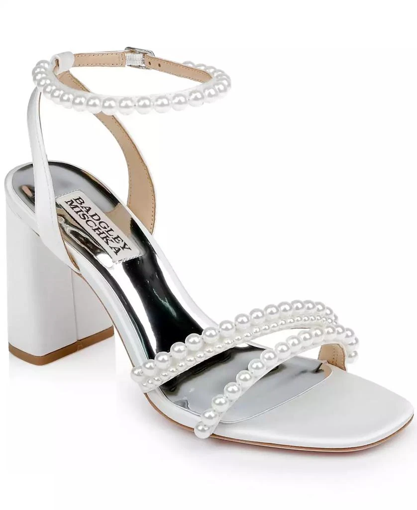 Badgley Mischka Women's Feisty Cultivated Pearl Detail Block Heel Evening Sandals 1