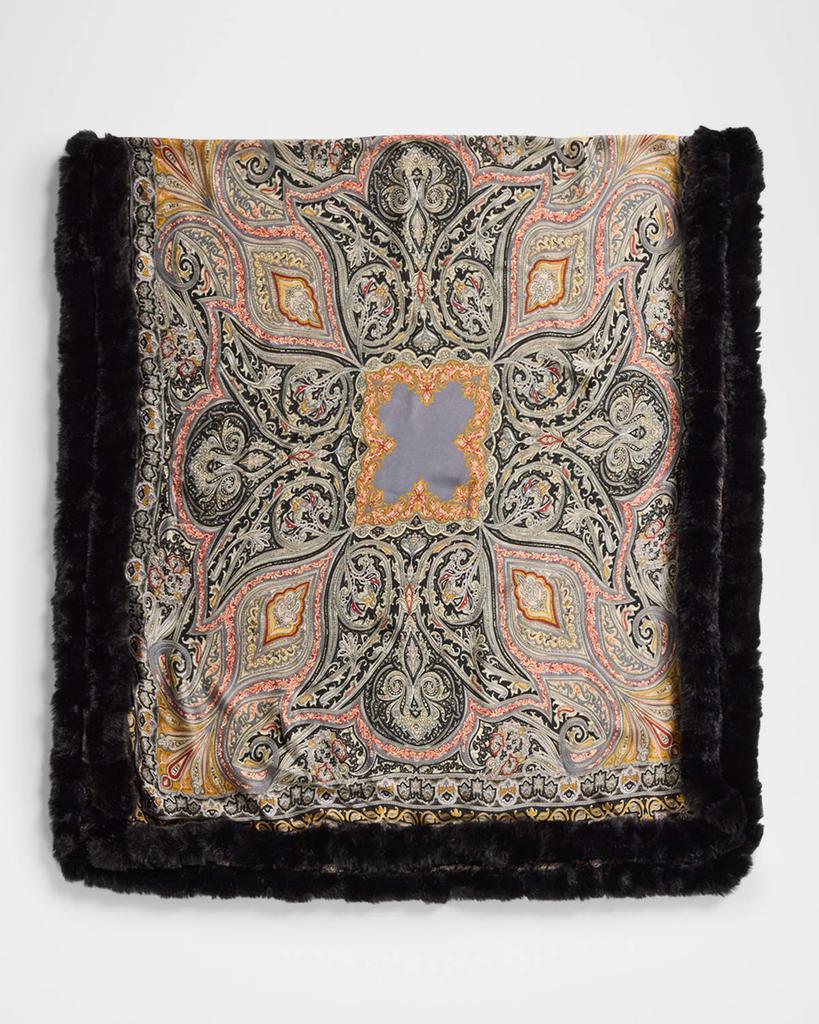 La Fiorentina Paisley-Print Wrap with Faux Fur Trim