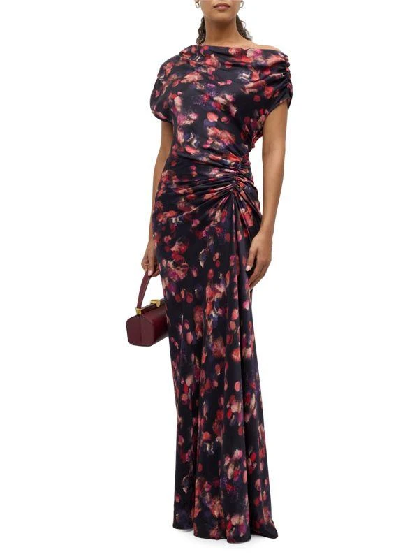 A.L.C. Poppy Printed Draped Silk-Blend Gown 4