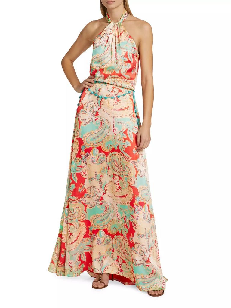 AMUR Collie Paisley Satin Halter Gown 2