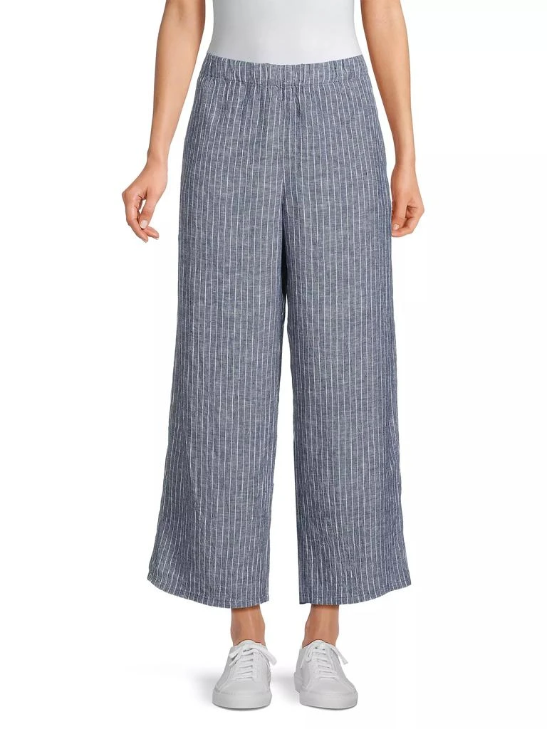 Eileen Fisher Striped Linen Elasticized Wide-Leg Pants 3