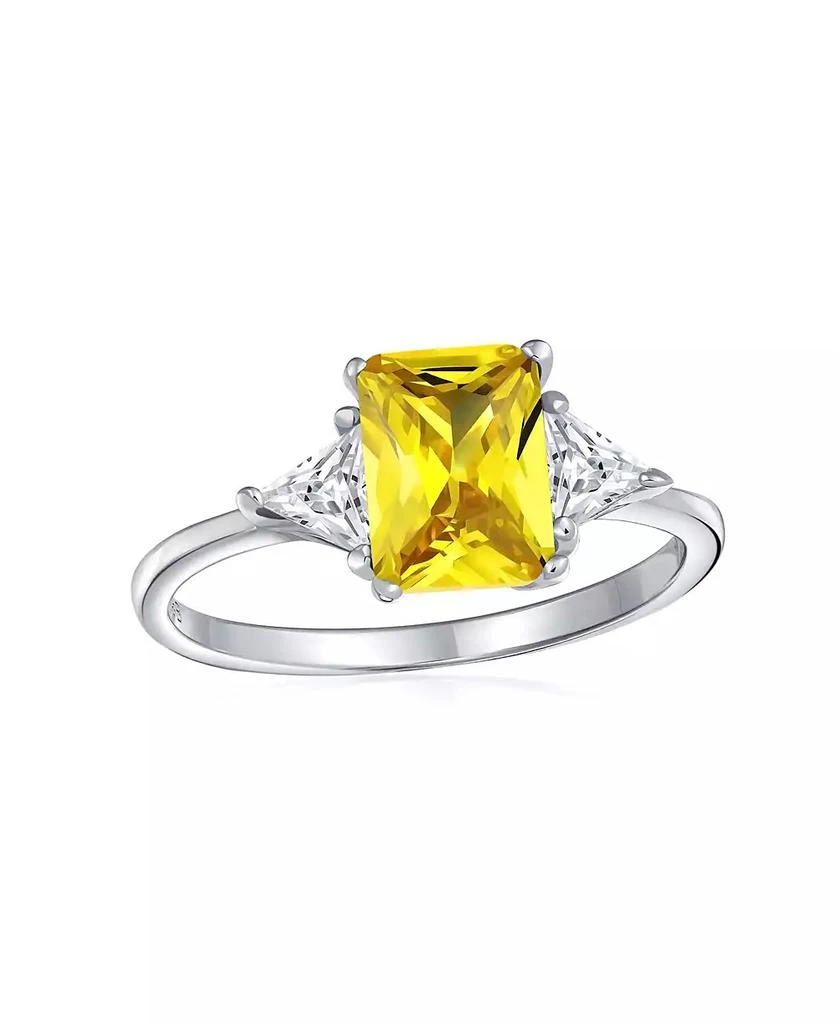 Bling Jewelry Past Present Future 3CT CZ Yellow Solitaire Emerald Cut Promise Ring Silver